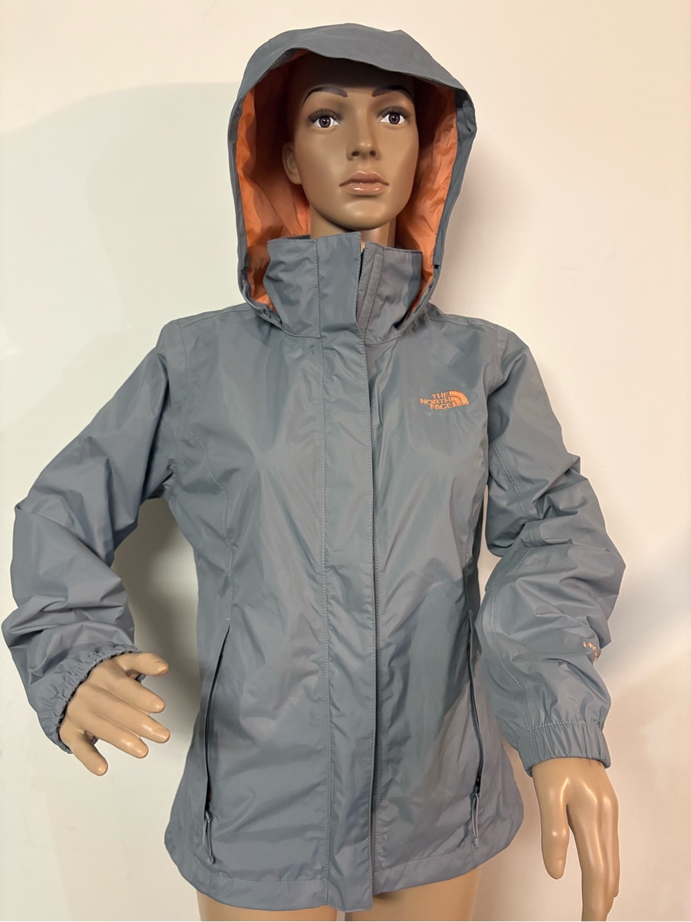 The North Face Women's Light Gray Hooded Jacket with Orange Lining